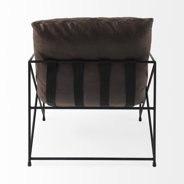 Dark Brown Faux Leather Contemporary Metal Chair - Image 4