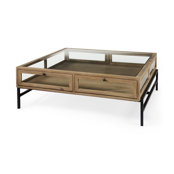 42" Clear And Black Glass And Metal Square Coffee Table With Shelf - Image 2