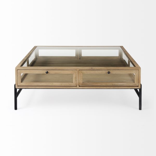 42" Clear And Black Glass And Metal Square Coffee Table With Shelf - Image 3