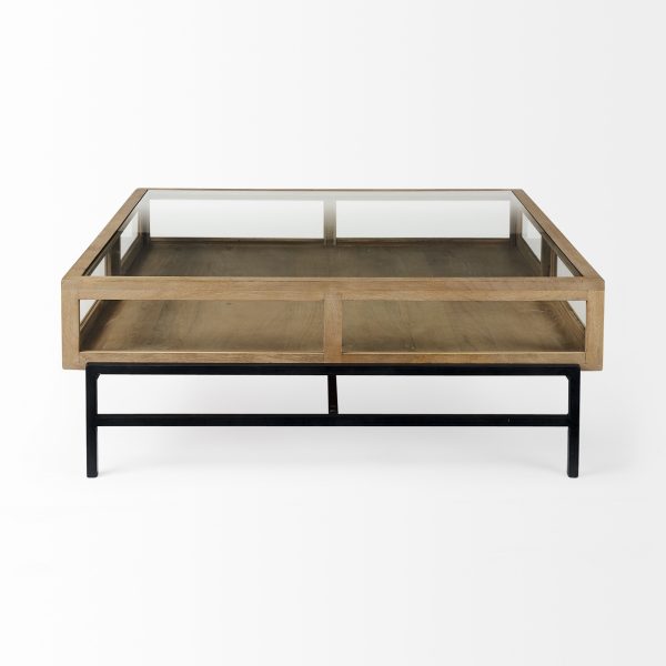 42" Clear And Black Glass And Metal Square Coffee Table With Shelf - Image 4