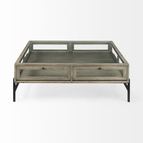 42" Gray And Black Glass And Metal Square Coffee Table With Shelf - Image 3