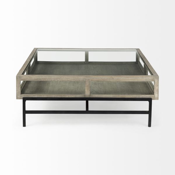 42" Gray And Black Glass And Metal Square Coffee Table With Shelf - Image 4