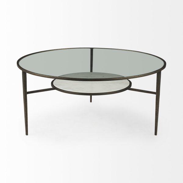 36" Clear And Bronze Glass And Metal Round Coffee Table With Shelf - Image 3