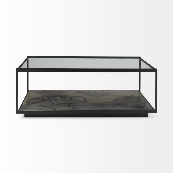 48" Clear And Black Glass And Wood Coffee Table With Shelf - Image 3