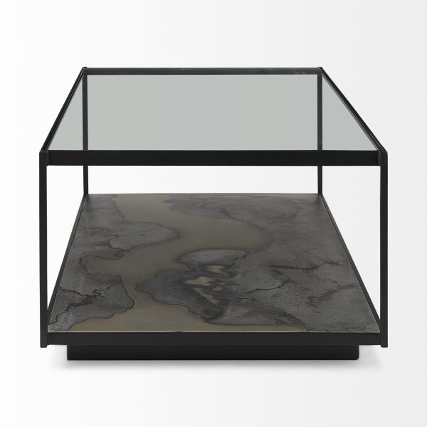 48" Clear And Black Glass And Wood Coffee Table With Shelf - Image 4
