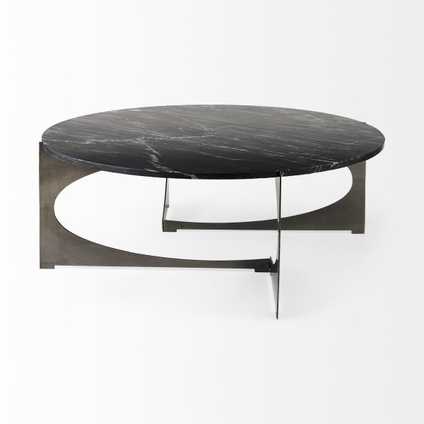 48" Black And Gold Genuine Marble And Iron Round Coffee Table - Image 4