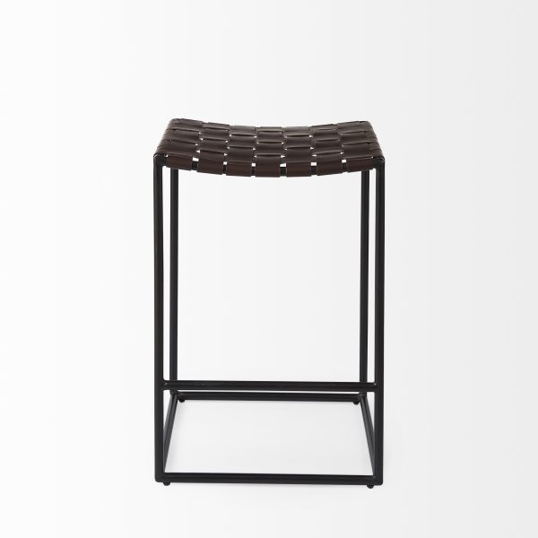 26" Brown And Black Leather And Iron Backless Counter Height Bar Chair - Image 3