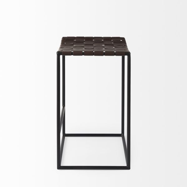 26" Brown And Black Leather And Iron Backless Counter Height Bar Chair - Image 4