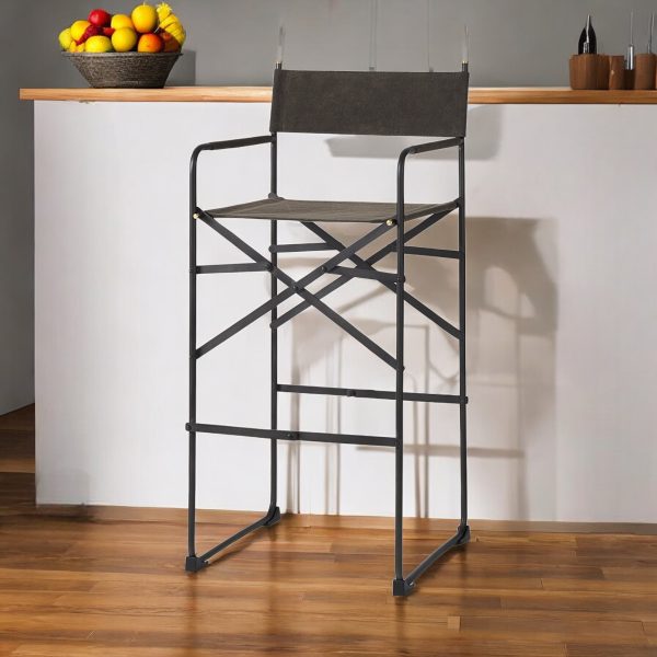 30" Brown And Black Leather And Metal Bar Chair - Image 2