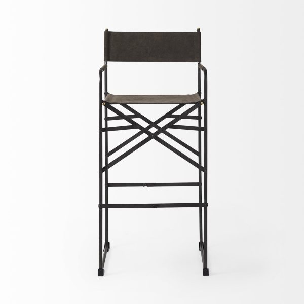 30" Brown And Black Leather And Metal Bar Chair - Image 3