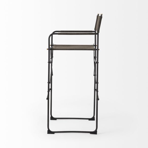 30" Brown And Black Leather And Metal Bar Chair - Image 4