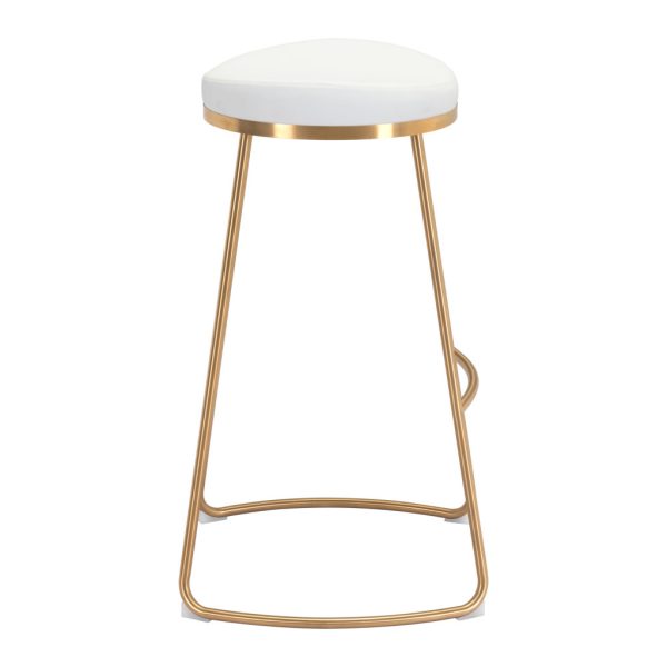 Set of Two 31" White And Gold Steel Backless Bar Height Bar Chairs - Image 4