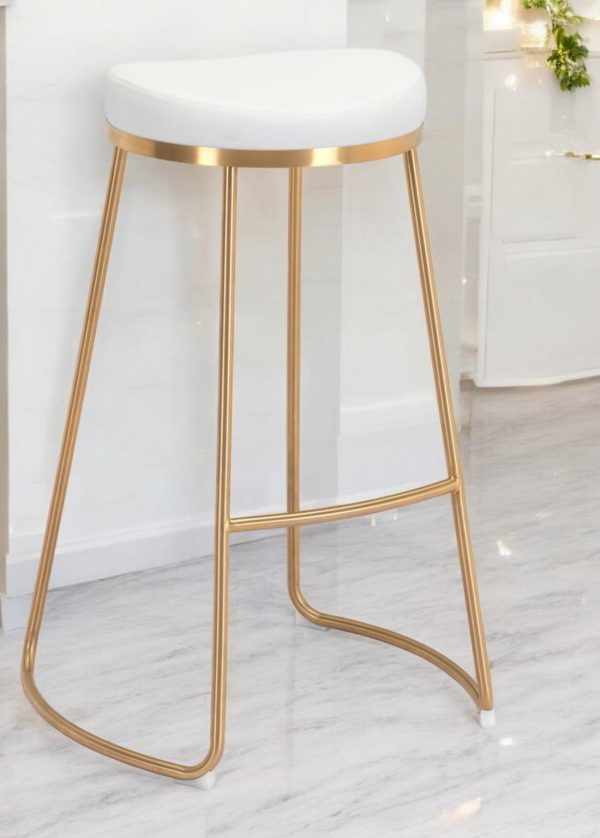 Set of Two 31" White And Gold Steel Backless Bar Height Bar Chairs - Image 2