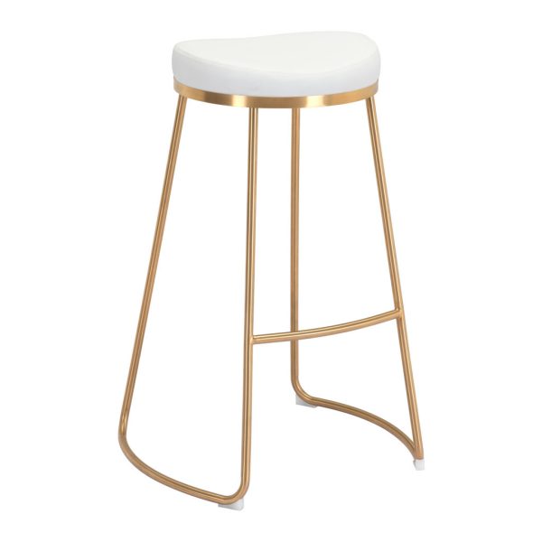 Set of Two 31" White And Gold Steel Backless Bar Height Bar Chairs - Image 3