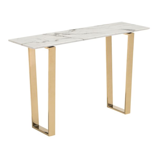 47" White and Gold Faux Marble Sled Console Table - Image 3