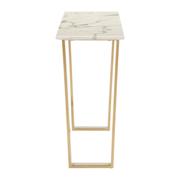 47" White and Gold Faux Marble Sled Console Table - Image 4