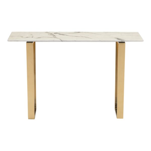 47" White and Gold Faux Marble Sled Console Table - Image 2