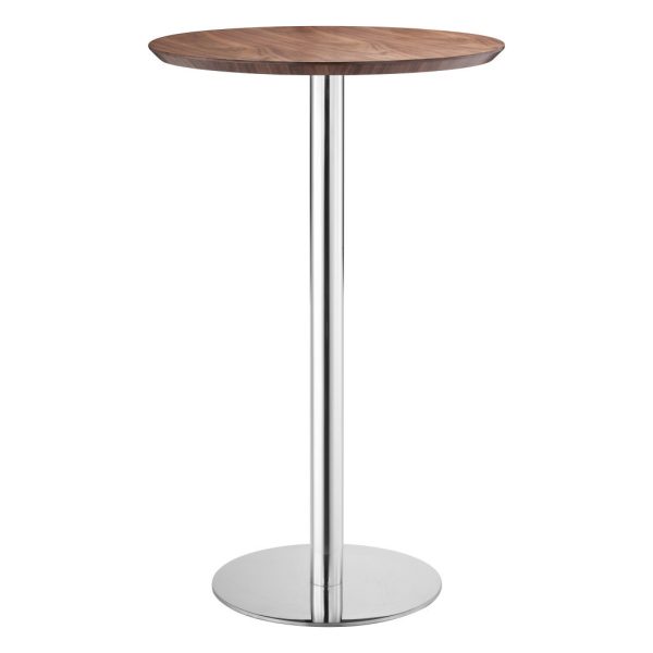 26" Brown and Silver Round Stainless Steel Pedestal Bar Table - Image 3