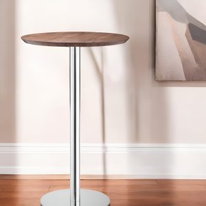 26" Brown and Silver Round Stainless Steel Pedestal Bar Table