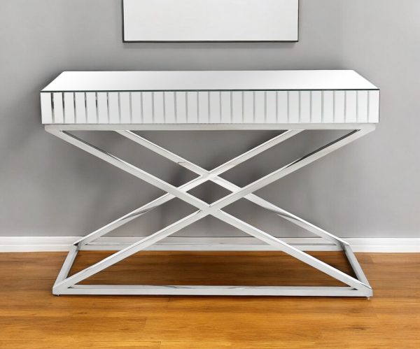 47" Silver Mirrored Glass Console Table - Image 2
