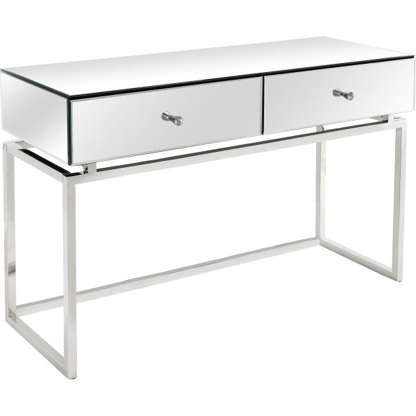 47" Silver Mirrored Glass Frame Console Table And Drawers - Image 2