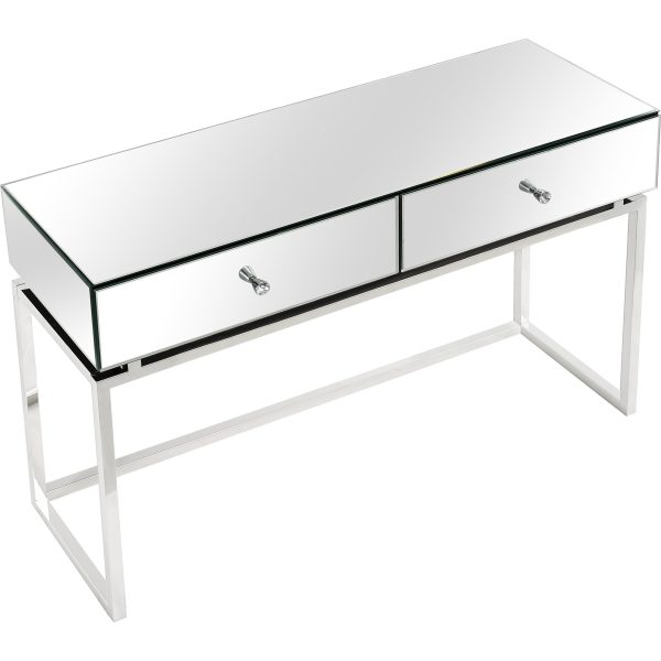 47" Silver Mirrored Glass Frame Console Table And Drawers - Image 3