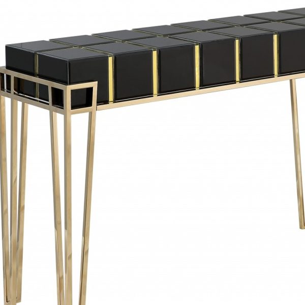 47" Black and Gold Mirrored Glass Console Table - Image 4