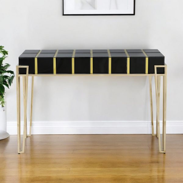 47" Black and Gold Mirrored Glass Console Table - Image 2