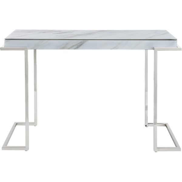 46" White and Silver Genuine Marble Sled Console Table - Image 2