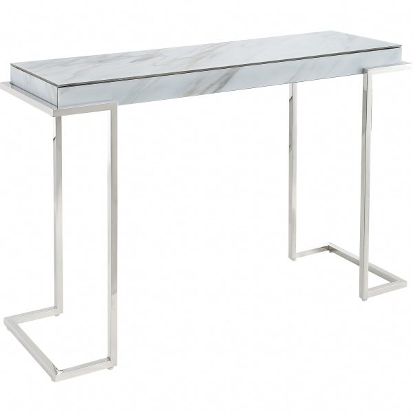 46" White and Silver Genuine Marble Sled Console Table - Image 3