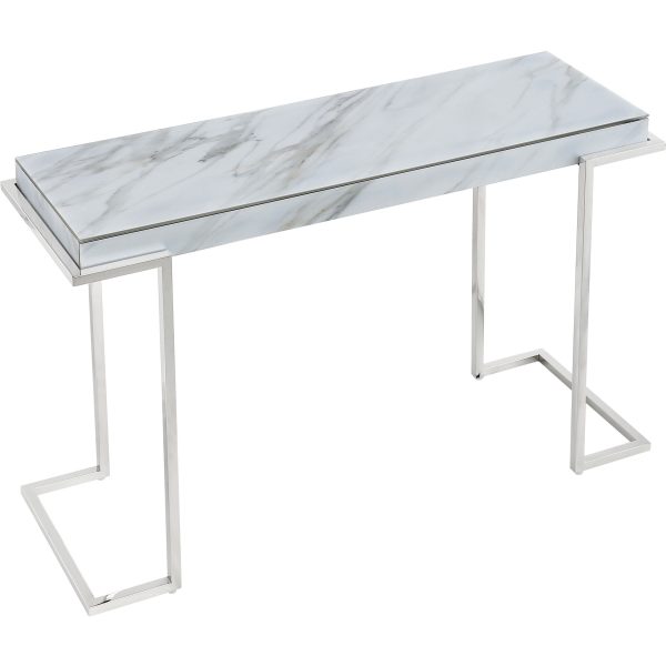 46" White and Silver Genuine Marble Sled Console Table - Image 4