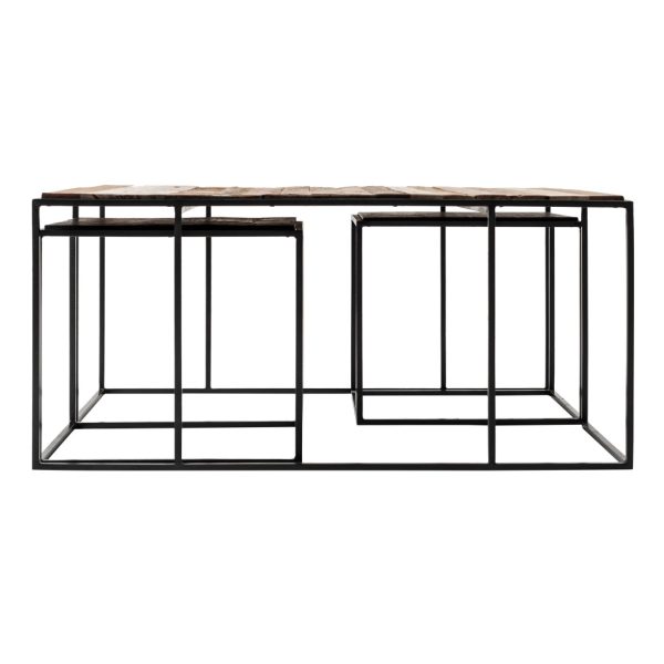 Set of Three 39" Brown And Black Solid Wood And Iron Square Nested Coffee Tables - Image 3
