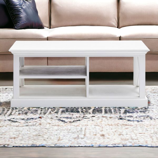 47" White Solid Wood And Solid And Manufactured Wood Coffee Table With Three Shelves - Image 2