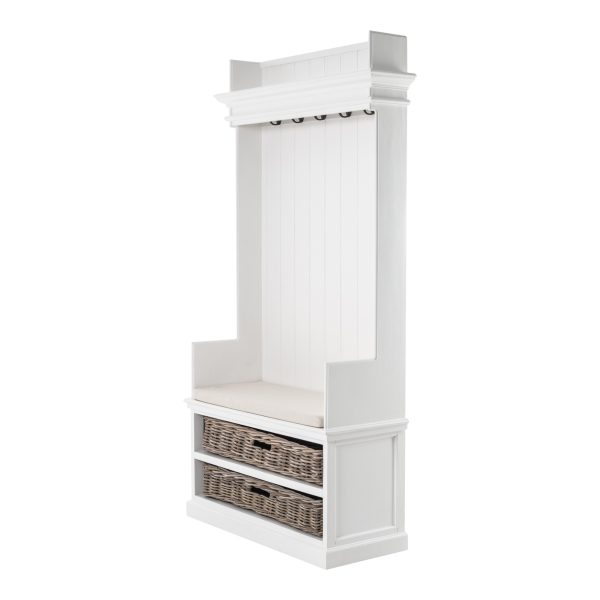 Classic White Entryway Coat Rack and Bench with Baskets - Image 2