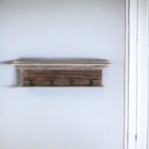 28" Natural Wash Rustic Wood Four Hook Hanging Coat Rack