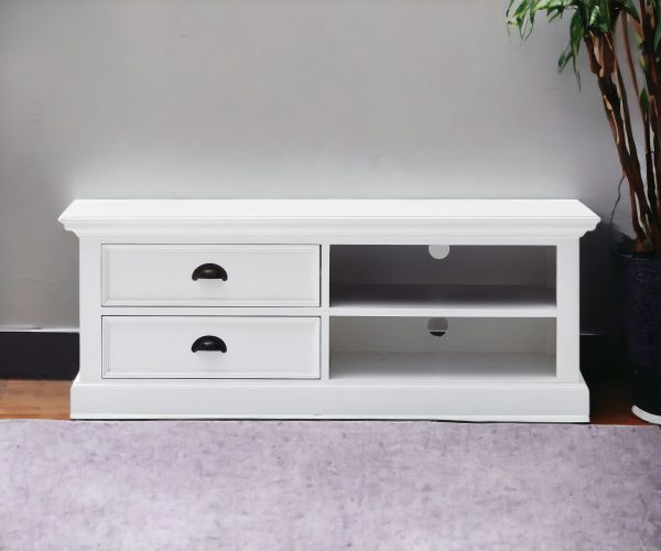 47" White Solid Wood Drawers and Open Shelving Entertainment Center - Image 2