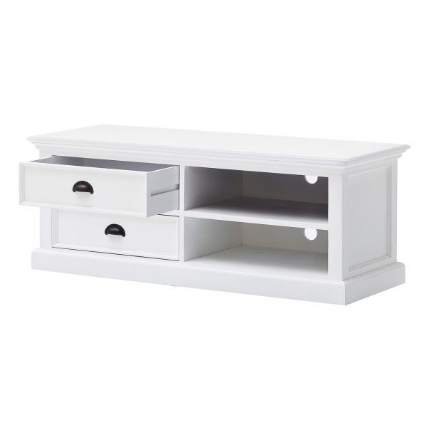 47" White Solid Wood Drawers and Open Shelving Entertainment Center - Image 4