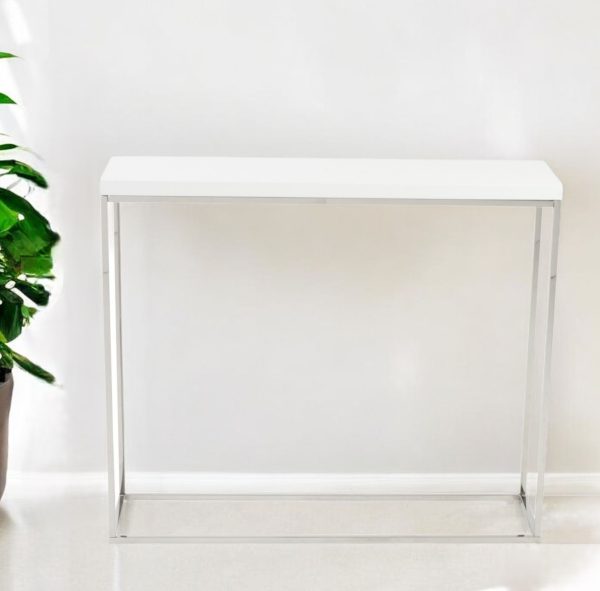 35" White and Silver Frame Console Table - Image 2