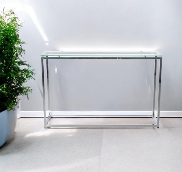 47" Clear and Silver Glass Frame Console Table - Image 2
