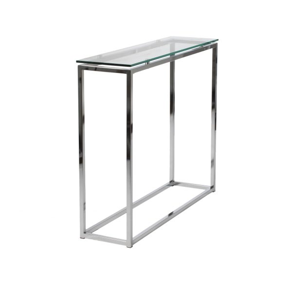 36" Clear and Silver Glass Sled Console Table - Image 3