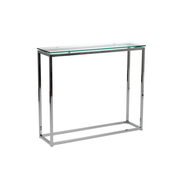 36" Clear and Silver Glass Sled Console Table - Image 4