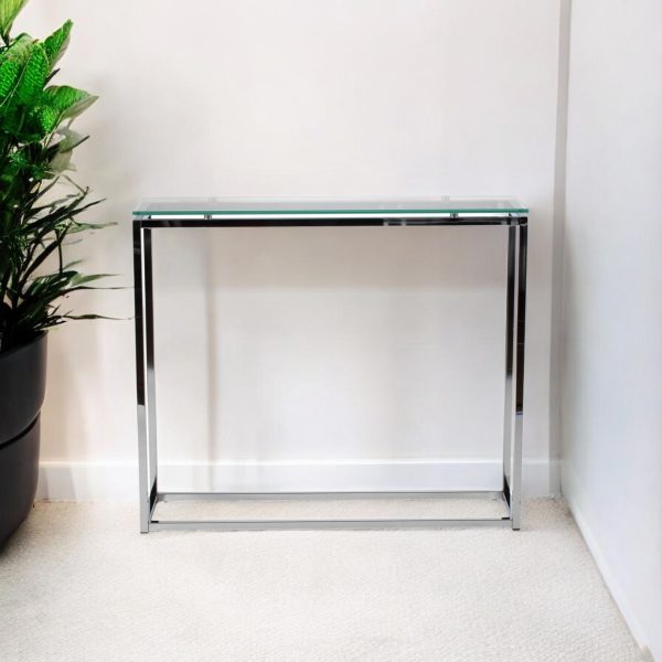 36" Clear and Silver Glass Sled Console Table - Image 2