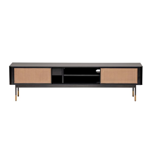 Black Wood and Wicker Media Stand - Image 2