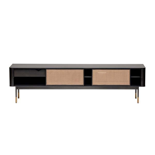 Black Wood and Wicker Media Stand - Image 3