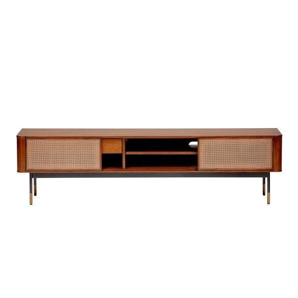 Brown Wood and Wicker Media Stand - Image 2