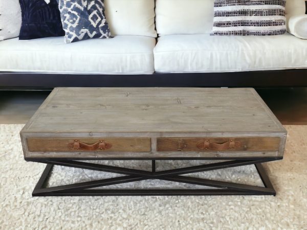 Rustic Handcrafted Natural Wood and Iron Coffee Table - Image 2