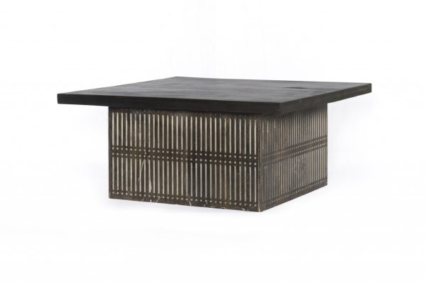Rustic Brown Carved Wood Storage Coffee Table - Image 4