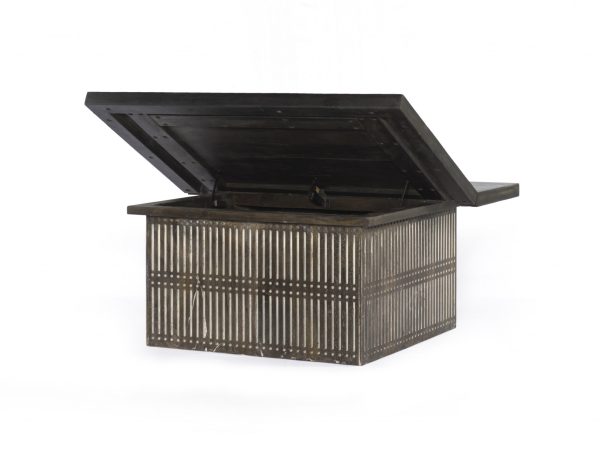 Rustic Brown Carved Wood Storage Coffee Table - Image 3