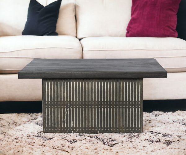Rustic Brown Carved Wood Storage Coffee Table - Image 2