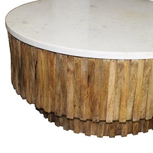 Round Marble Top and Wooden Strips Coffee Table - Image 3